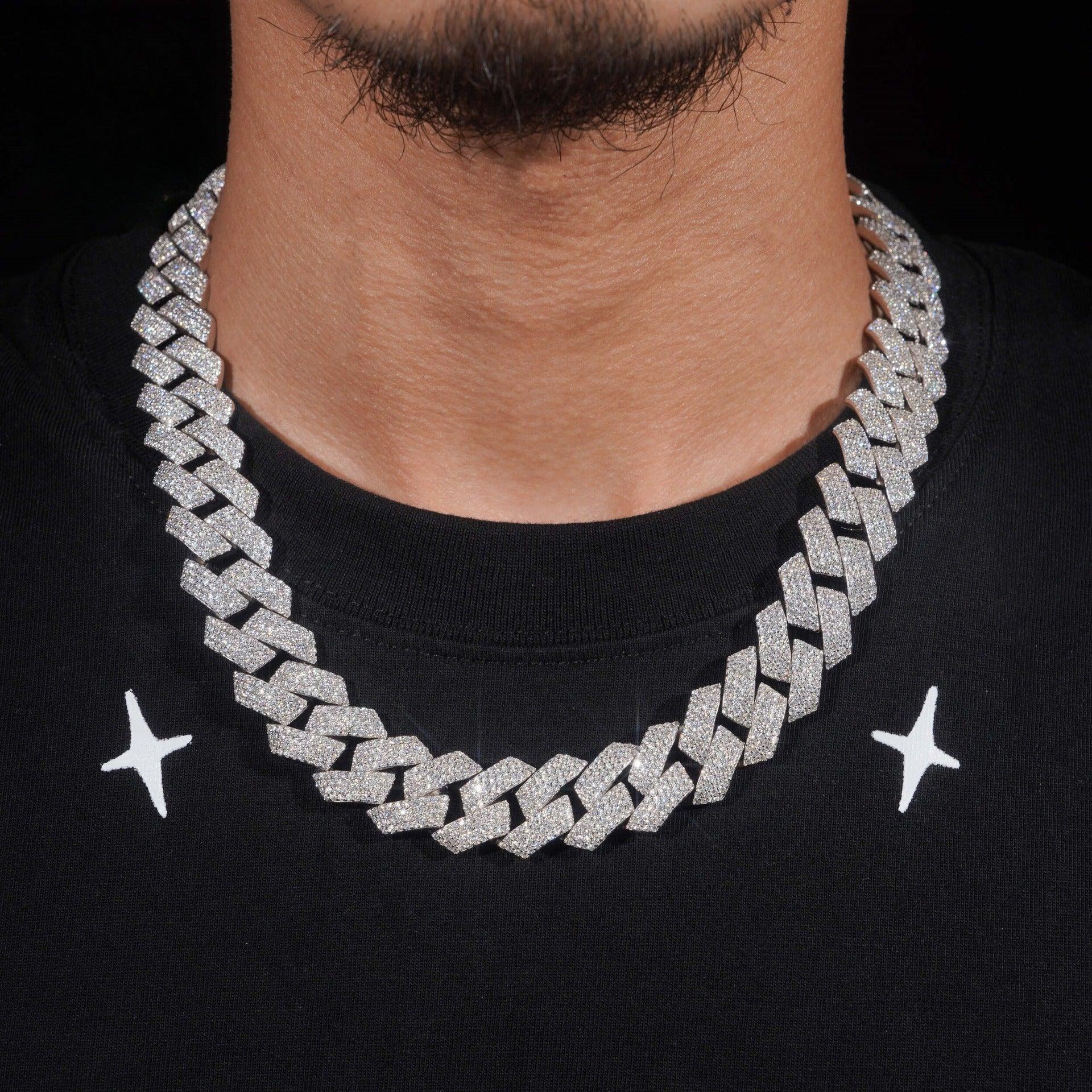 18mm Iced-Out Moissanite Cuban Link Chain – S925 Sterling Silver Hip Hop Streetwear Necklace - CaratixJewelry